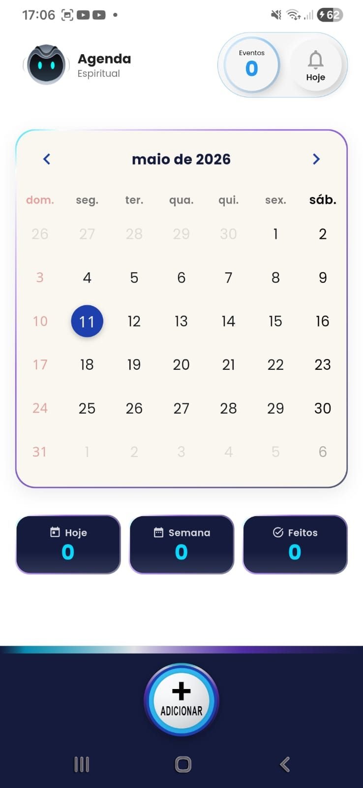 Agenda espiritual no aplicativo