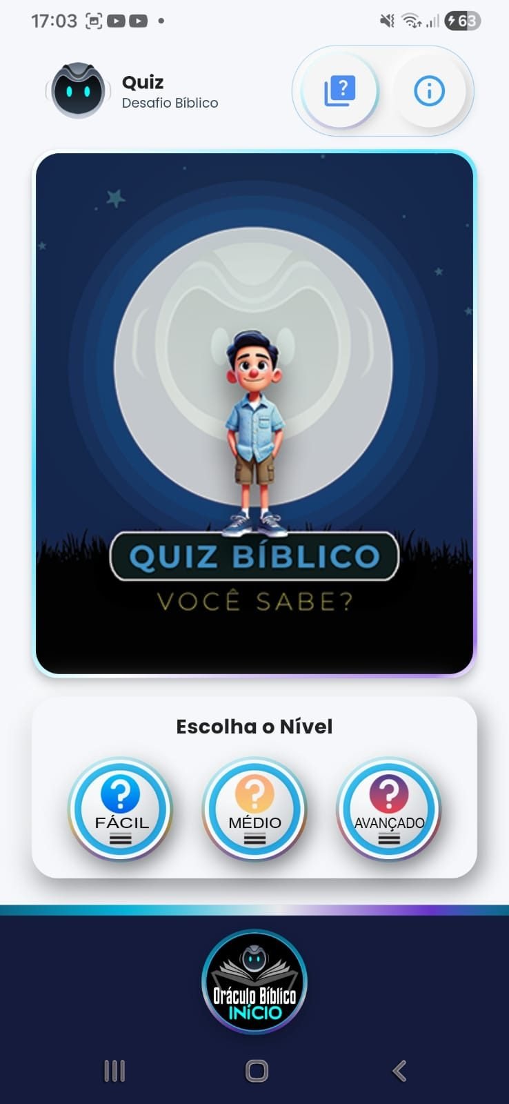 Quiz Bíblico no aplicativo